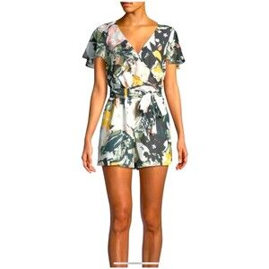 CLUB MONACO Ionita Floral Print Ruffle Romper Womens Size 00 XXS‎